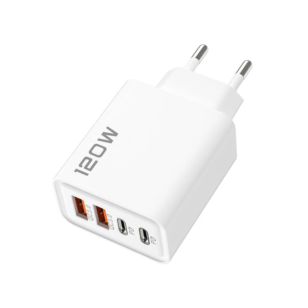 4 Port USB Charger Total 120W Type C Fast Charge Mobile Phone Adapter For iPhone Samsung Xiaomi Huawei Quick Charge Wall Charger