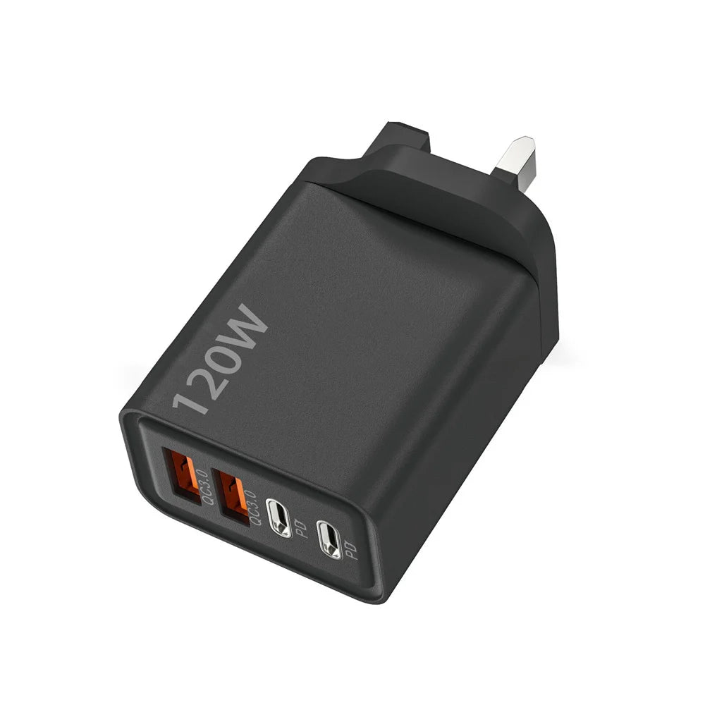 4 Port USB Charger Total 120W Type C Fast Charge Mobile Phone Adapter For iPhone Samsung Xiaomi Huawei Quick Charge Wall Charger