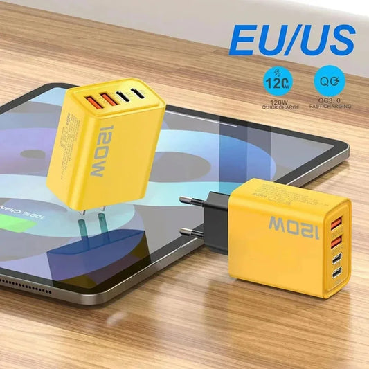 4 Port USB Charger Total 120W Type C Fast Charge Mobile Phone Adapter For iPhone Samsung Xiaomi Huawei Quick Charge Wall Charger